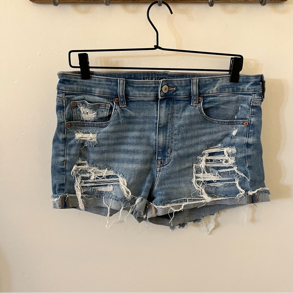 American Eagle High Rise Shortie Jean Shorts Sz 12 EUC